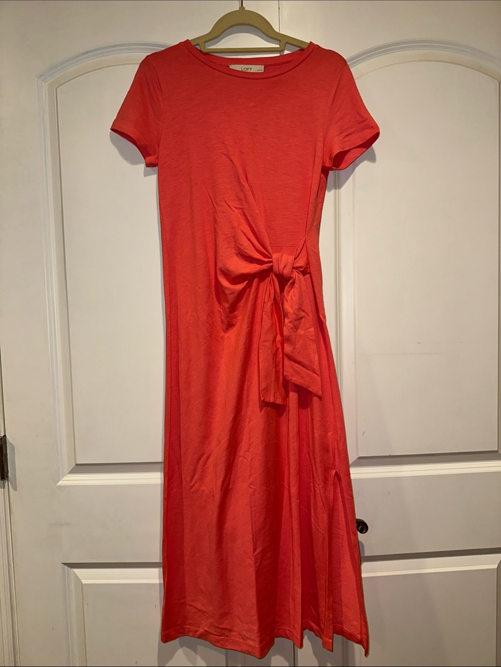 LOFT Coral-Orange Side-Tie Midi Dress NWOT